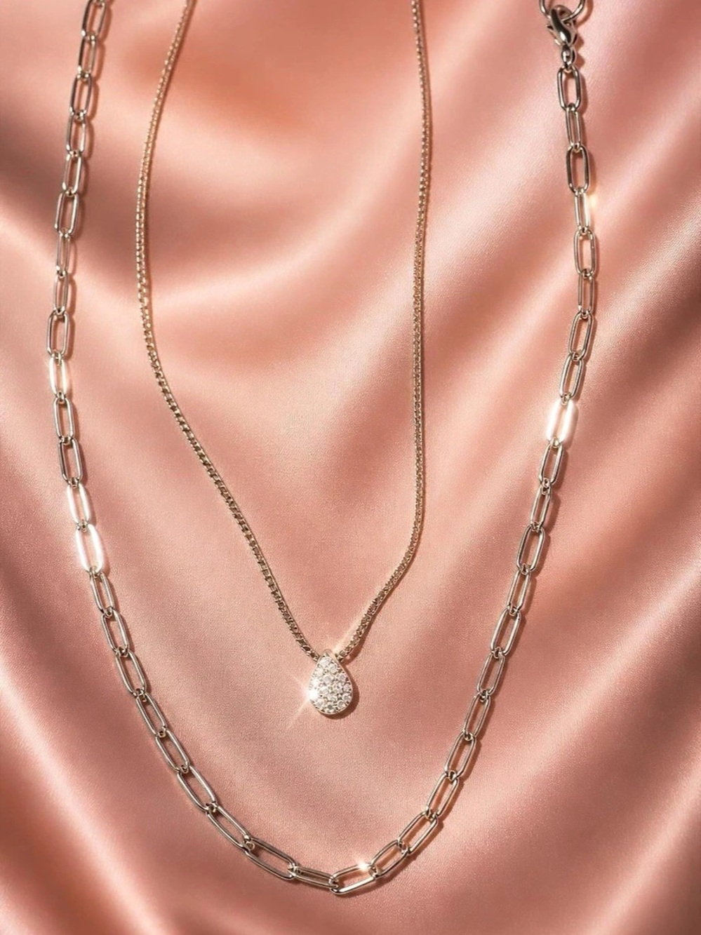 Park Lane Gold Electric 2-in-1 Layered Paperclip & Crystal Pendant Necklace NWT